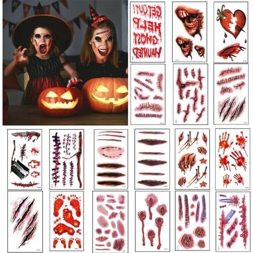 6/12pcs Horror Scar Tattoo Sticker Fake Tattoo Halloween Decor Scary Temporary Tattoo For Festival Party Halloween Supplies