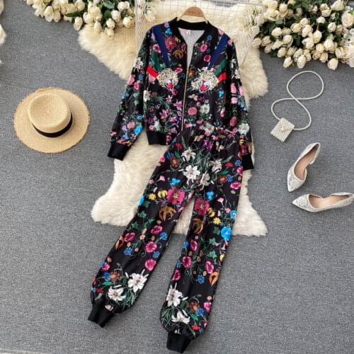 Amolapha Women Autumn Winter Printed Long Sleeve Zipper Jacket And Jogger Pants Casual Outdoor Tracksuits Clothing Sets