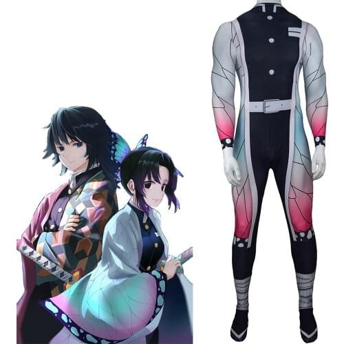 Anime Demon Slayer Kimetsu no Yaiba Jumpsuit Cosplay Costume Kochou Shinobu Adults One Piece Fullbody Zentai Lycra Bodysuit