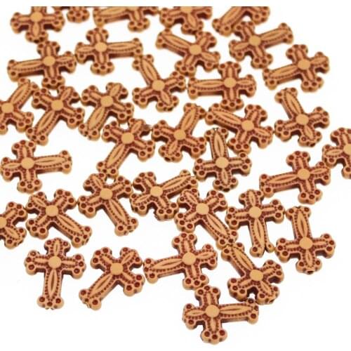 CHONGAI 100Pcs Imitation Wood Color Acrylic cross charm Spacer Beads For Jewelry Making 13X16MM