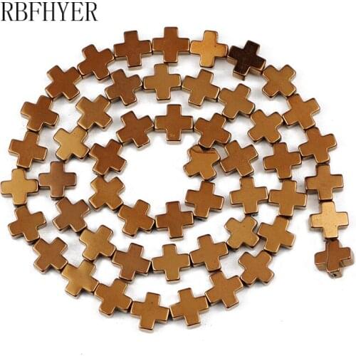 Hematite Natural Stone Copper Cross Charm Spacer Loose Beads For Handmade bracelet Necklace Jewelry Making Diy Accessories