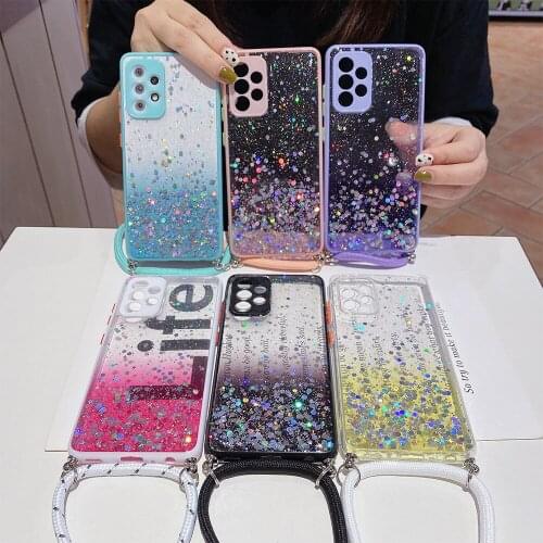 Crossbody Necklace Strap Cord Chain Case for Samsung S30 S20 Plus A11 A51 A71 A50 A10S S20FE Note 20 A20 Lanyard Glitter Cover