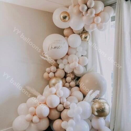 Baby Shower Decor White Gold Double Apricot Balloon Arch 118pcs Double Cream Peach Balloon Garland Wedding Party Decoration