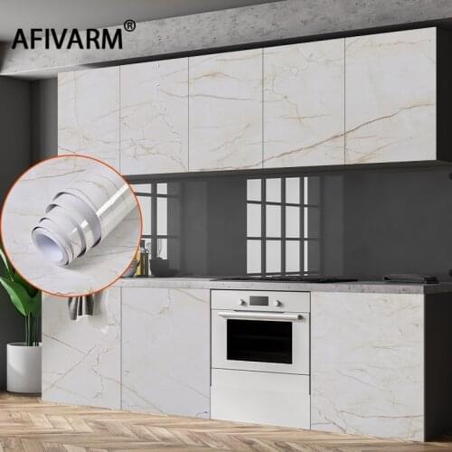 DIY Decorative Film PVC Self-Adhesive Marble Wallpaper Oil-proof Waterproof Kitchen Cabinets Wall Stickers Home Decor Stickers