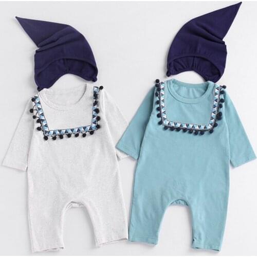 Children Newborn Kids Baby Girls boys Fringed ball Jumpsuit Long sleeve Tassel Rompers Outfits Clothing with Point cap