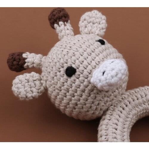 Baby Teether Cartton Animal Crochet Wooden Teething Rings DIY Teething Rattle GXMB