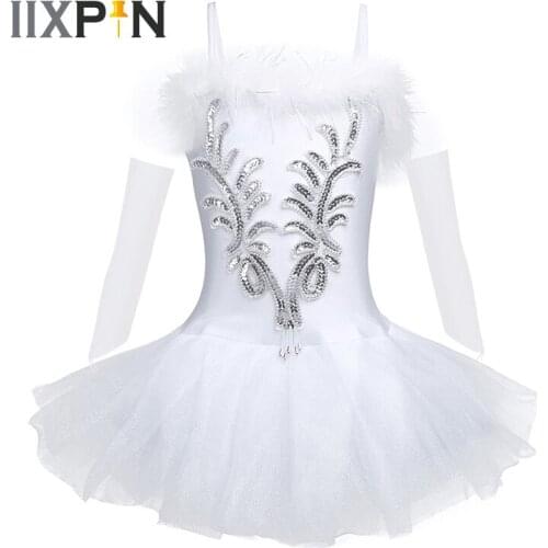 Kids Girls Ballet Dress professional Tutu Sequined ballerina leotards Dance Spaghetti Shoulder Straps Beads Gloves Hair Clip