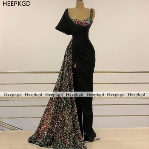 Elegant Black Formal Long Evening Dress Shiny Sequins High Slit 2021 New Design Sexy Women Wedding Party Prom Gowns Custom Made