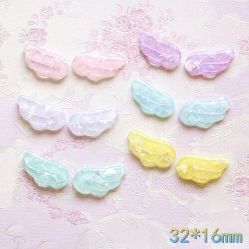 10pcs 32*16mm Candy Colors Kawaii Angel Wings Resin Cabochons Ornament Accessory Girl hair Jewelry DIY Clay Bead Charm