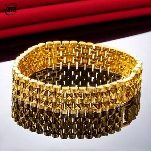 18K Gold Bracelet Classic Mens Tank Bracelet Middle East Wedding Banquet Fashion Luxury Jewelry Accessories Gift Wholesale