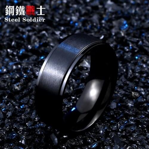 Steel soldier Engagement Ring 8mm smooth black classic simple ring for women and men stainless steel jewelry Anniversary gift