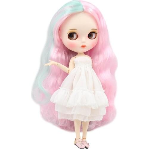 ICY DBS Blyth Doll white skin Fresh light green with pink curls 1/6 JOINT body new matte face with eyebrows Lip gloss DIY toy
