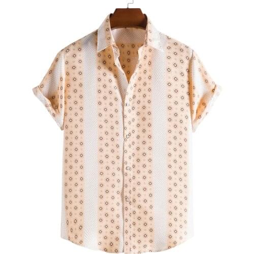 M-3XL New Shirts For Mens Vintage Cotton Floral Print Casual Shirt Summer Short Sleeve Button Turn-Down Collar Shirt Camisas