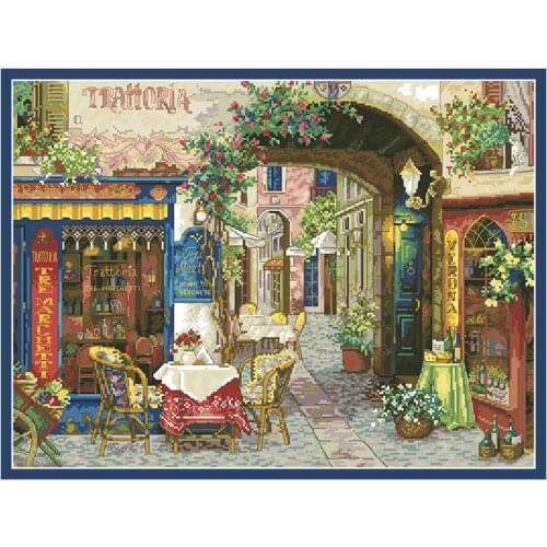 Verona Cafe Stamped Cross Stitch Kit Embroidery Cross Stitch Package 11CT 14CT Needlework Diy Handmade Home Decoration Paintings