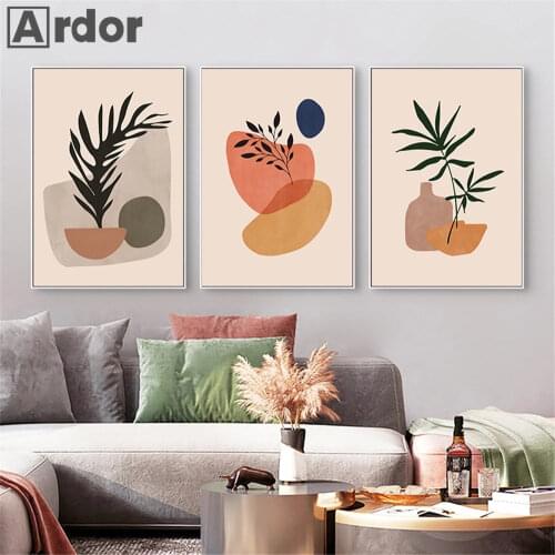 Abstract Leaf Plant Wall Art Canvas Painting Landscape Botanical Poster And Print Nordic Beige Pictures Living Room Home Decor