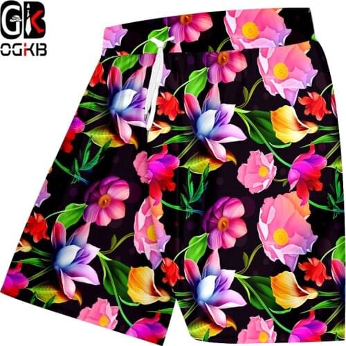OGKB Beautiful Romantic 3D Printed Plants Flowers Beach Shorts Men Women Casual Vacation Board Short Summer Hot Sale Shorts