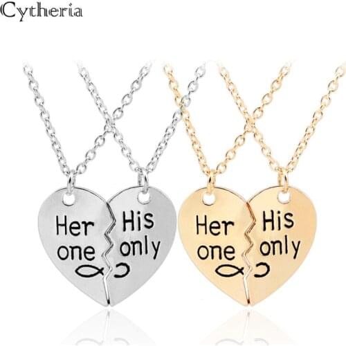 Her one his only couple Necklaces Gold silver plated jewelry Heart 2 Pcs Statement Necklace Gift for lovers boyfriend girlfriend