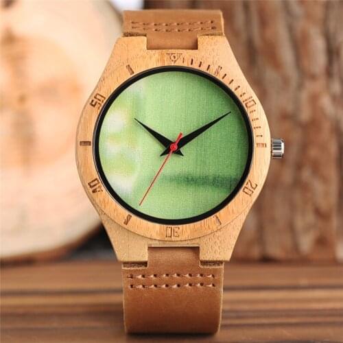 Pastoral Bamboo Watch Nature Wooden Case Fresh Green Dial Analog Unique Business Men Women Wristwatch Dress relogio feminino