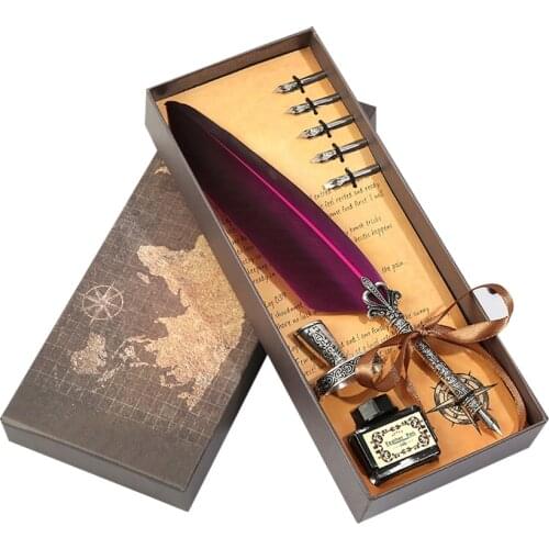 Retro Calligraphy Feather Dip Pen Writing Ink Office Quill Fountain Pen Set Office Brithday Gift