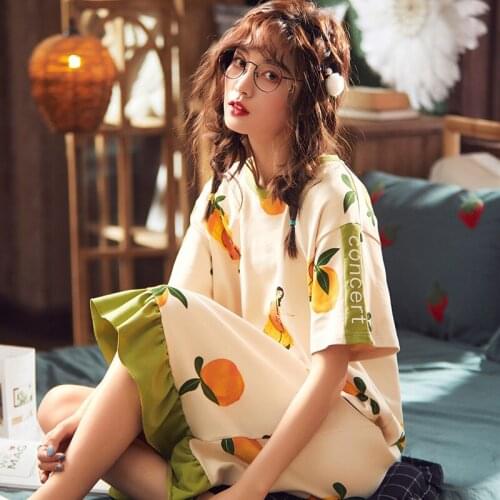 Korean Pajamas Summer Nightdress Womens Cotton Short Sleeve Casual Fashion Loose Students Can Wear Lovely Home Clothes