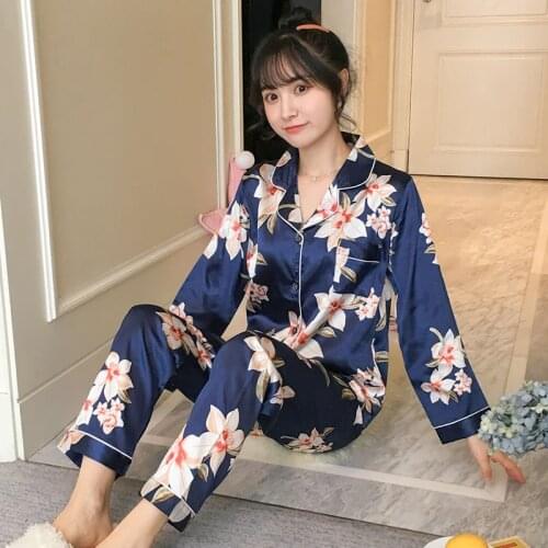 Pyjamas women ice silk short sleeve long pant summer sleepwear pajamas set cute cartoon cotton pijamas suit new home clothes