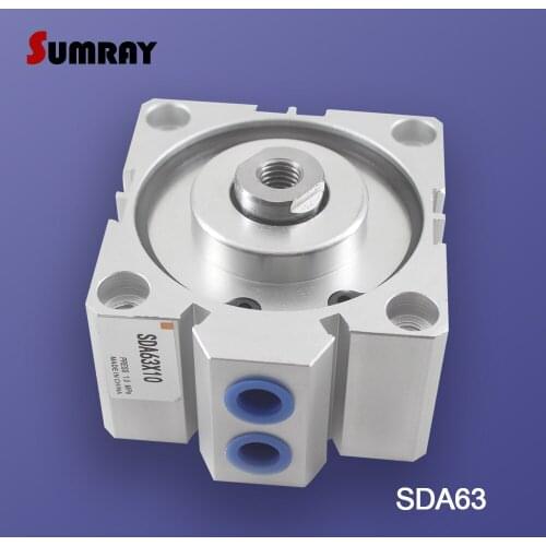 SUMRAY Pneumatic Cylinder SDA Type 63mm Bore 5/10/15/20/25/30/35/40/45/50-100mm Stroke Double Action Pneumatic Air Cylinder