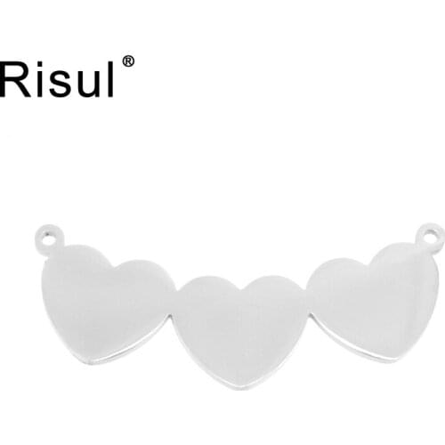 Risul triple Hearts Charms for Necklace Bracelet Diy jewelry making Mirror polish Stainless steel pendants Wholesale 100pcs