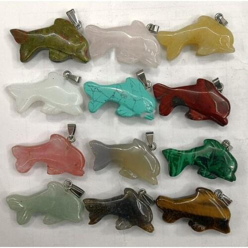 Natural stone carving Dolphin pendants for making jewelry charm Animal Pendant mixed Necklace 12pcs/lot free shipping Wholesale