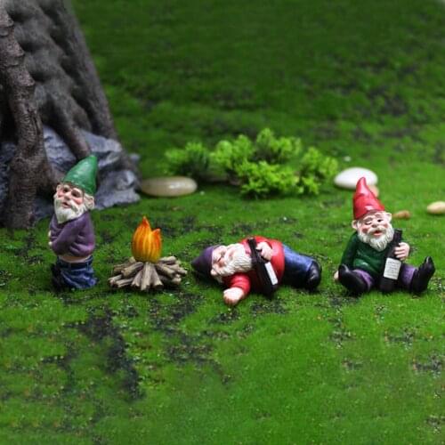 4pcs/set Resin Dwarfs Statue Garden Accessories Decorations for Doll House Garden Interesting Design Mini Resin Drunk Gnome