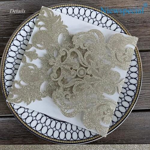 Laser card invitation in Gold Glitter,Gorgeous luxury wedding cards ,20pcs