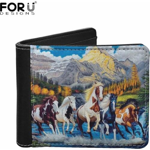 FORUDESIGNS Mens Pu Leather Luxury Wallets 3D Crazy Horse Running Prints Money Coin Bags New Fashion Small Card Holder Carteira