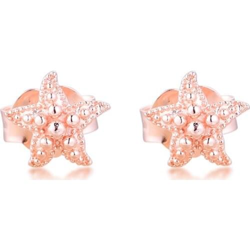 Rose Gold Beaded Starfish Stud Earrings Women 925 Sterling Silver Statement Earings Fashion Jewelry Ear Brincos