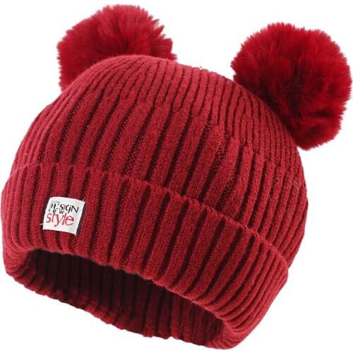 Baby Girls Hat Crochet Double Pompom Hat For Girls Winter Children Cap New Sytle Kids Cap With Pompom