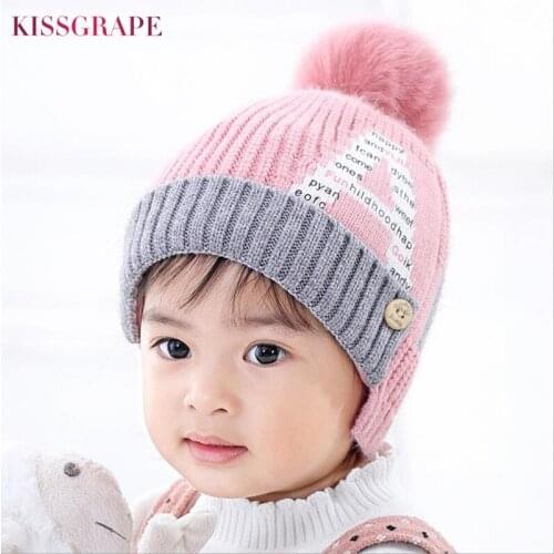 Kids Knitted Hats Autumn Winter Boys Girls Unisex Beanie Hats Children Winter Soft Warm Hats Big Letters Pattern Solid Color