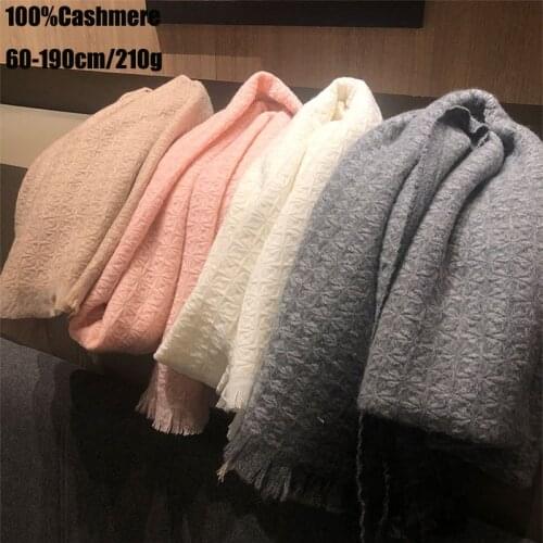 100% Cashmere Scarf Women Luxury Brand Winter Knitted Checked Warm Woolen Diamond-shaped Soft Maxi Long Wide Shawl Lady Fringed