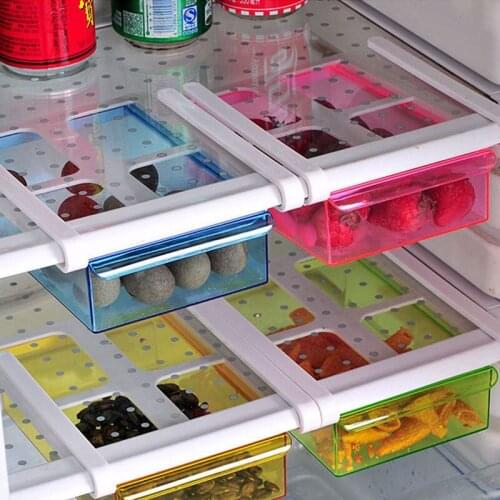 Fridge Cabinet Sliding Fridge Organizer Freezer Storage Rack Space Saver for Refigerator Drawer Shelf Fruit Snack Container Hold