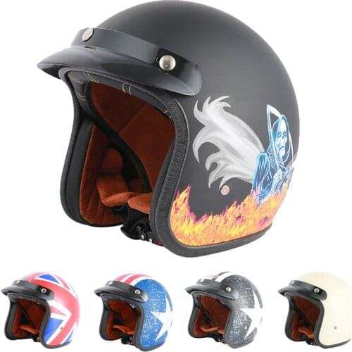 BLD Vintage Motorcycle Jet Helmet Cafe Racer Open Face Helmet Retro 3/4 Helmet DOT Certified Casco Casque Moto for Man Women