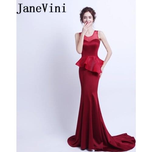 JaneVini Sexy Burgundy Evening Dresses 2019 Mermaid Long Ladies Formal Dinner Gowns Satin Open Back Party Wear Vestidos Largos