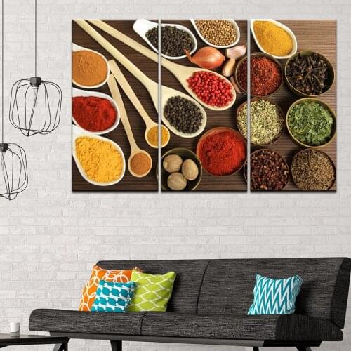 Modern Printed Poster Frame For Living Room Wall Art Food Pictures 3 Piece Spoon Grains Spices Canvas Painting Home Decor