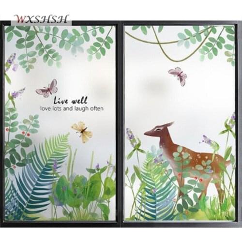 Static Cling Custom Size Window Film Deer Forest Privacy Protection Reusable Decorative Tint-Film Thermal Insulation Glass Foil