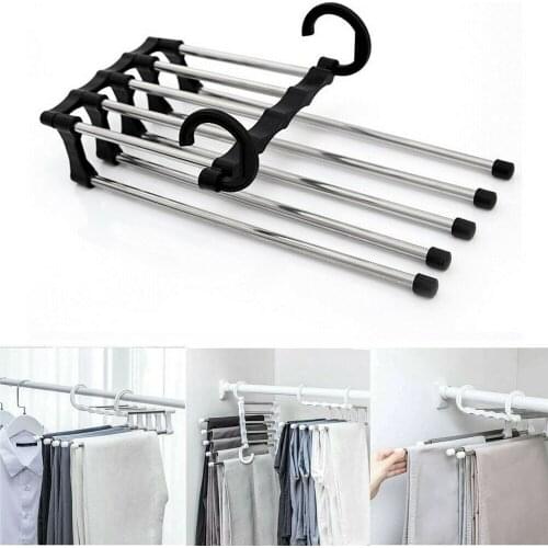 5 In 1 Wardrobe Hanger Stainless Steel Retractable Pants Rack Magic Wardrobe Clothing Hangers Multi-functional Clothes Storage
