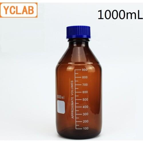 YCLAB 1000mL Reagent Bottle Screw Mouth with Blue Cap 1L Brown Amber Glass Medical Laboratory Chemistry Equipment