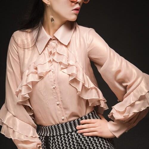 Fashion brand ruffles stitching chiffon shirt female single breasted retro palace style elegant tops was thin shirts wq1079