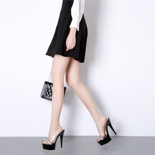 6 Inch Rhinestone Models Dress Women Stripper Heels Peep Toe Concise Platform Slippers Sexy Fetish Nightclub Pole Dance Shoes