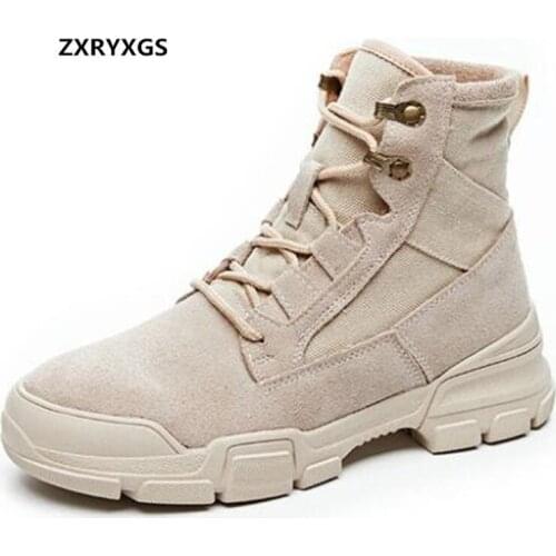 ZXRYXGS 2021 New Cowhide Canvas Splice Martin Boots Women Boots Fashion Wild Breathable Retro Motorcycle Boots Women Shoes Boots