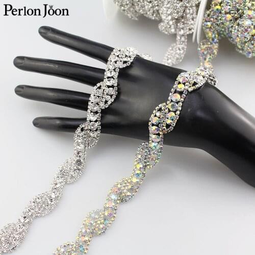1 yard sliver AB crystal rhinestones trim Ribbon metal chain for Wedding dress, bag, shoes accessories ML050