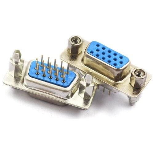 10pcs DP15 3Rows Male/Female Blue Straight Pin DB15 D-sub PCB Mount RS232 Serial Port Connector COM port Socket With Screw Nuts