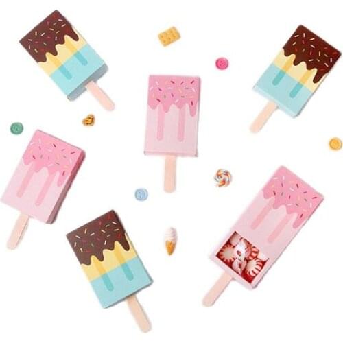 10pcs/lot Ice Cream Shape Candy Boxes gift Box Paper Popcorn Box Gift Bag Wedding birthday party decor supplies Pull-out Tray