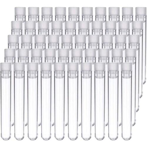 100Pcs 12X100mm Transparent Laboratory Clear Plastic Test Tubes Vials with Push Caps School Lab Supplies