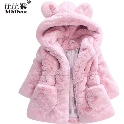 2017 Winter warm Baby Girls Waist Outerwear Children Faux Fur Rabbit ears Coat kids Jacket Christmas Snowsuit Outerwear child